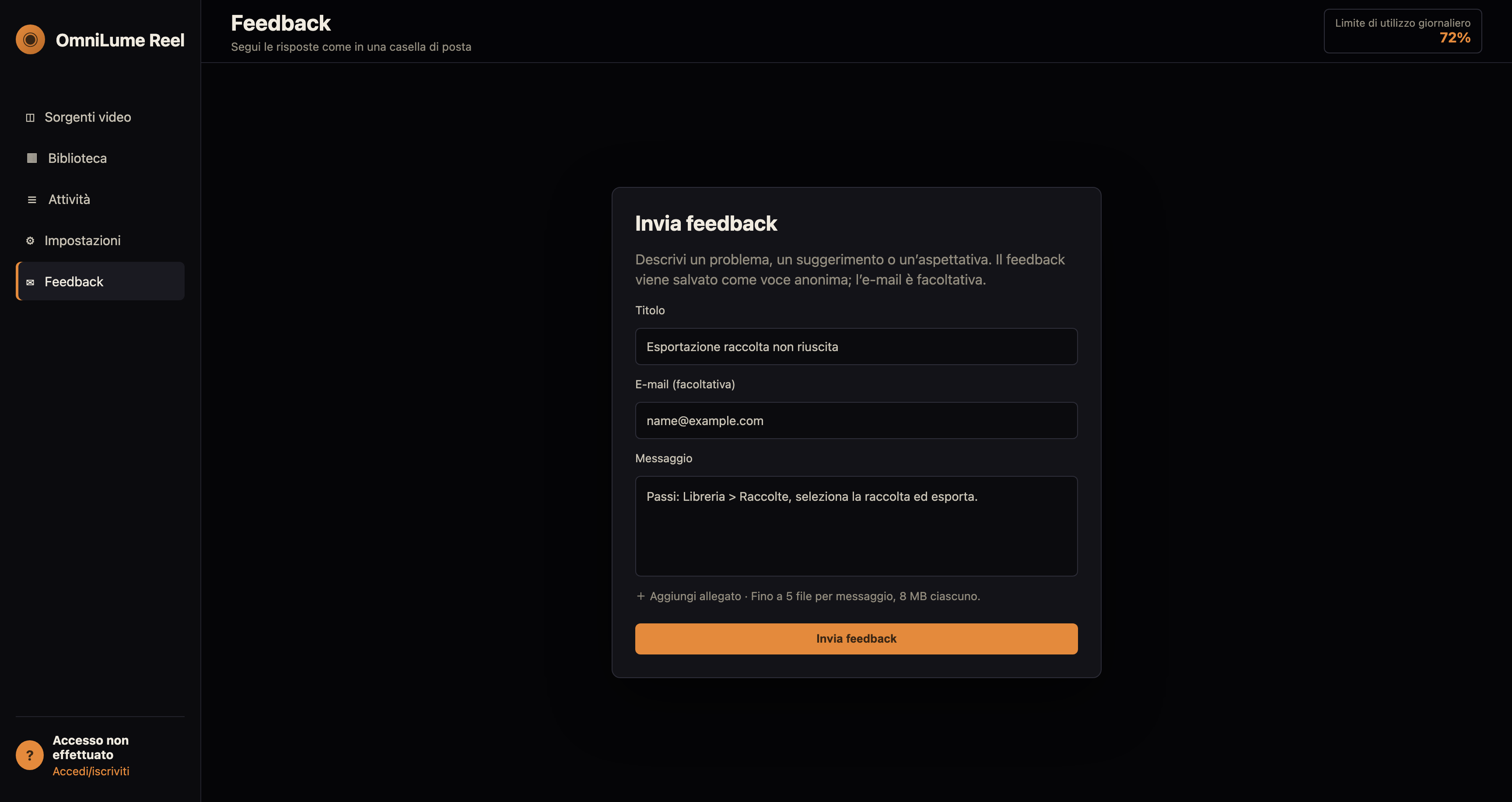 Invia feedback